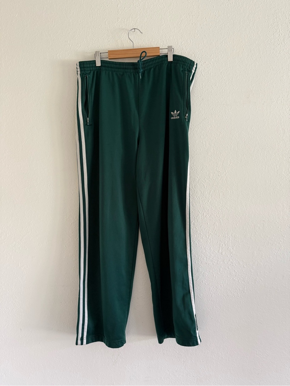 Vintage Adidas Green Track Pants with White Stripes